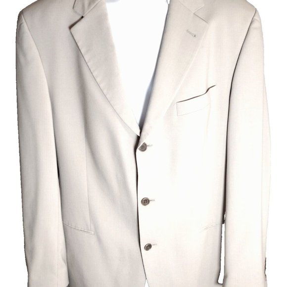 Vtg Hugo Boss Jacket Men SIze 46‎ Beige Virgin Wool Blazer USA Made - Picture 1 of 7